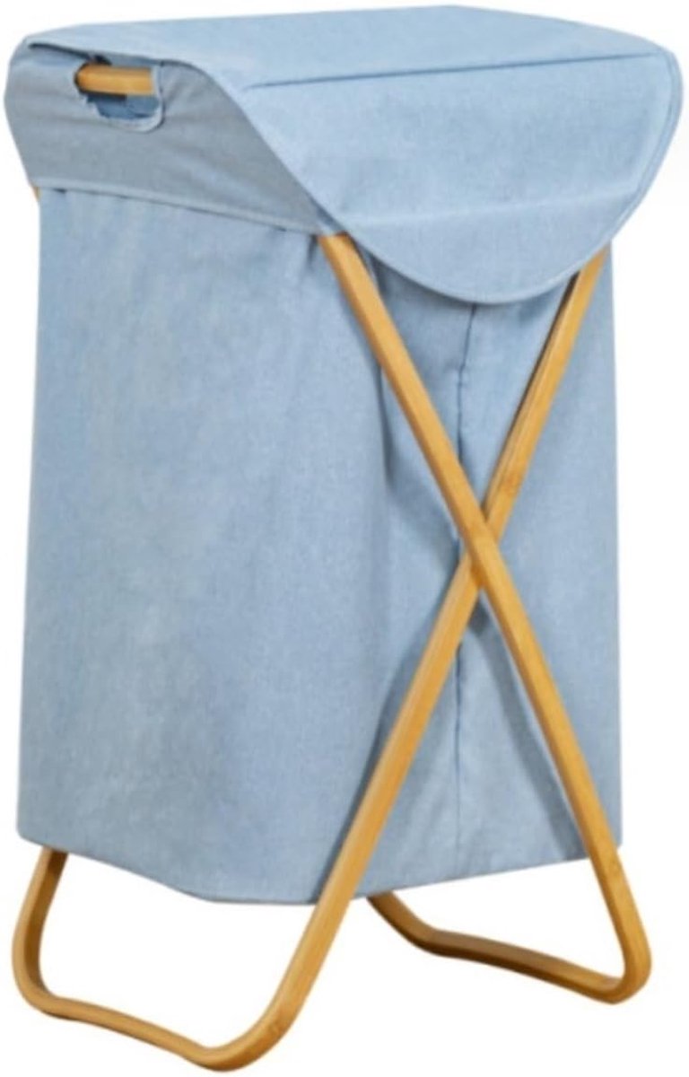 Wasmand Opvouwbaar - Kledingmand Doek - Ruimte Besparen - X-Frame Ontwerp - 39x39x70cm - Blauw