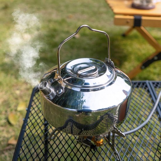 Waterkoker Camping - Theepot RVS - Buiten Koken - Met Fluitje - 1 Liter - Rood — afbeelding 3