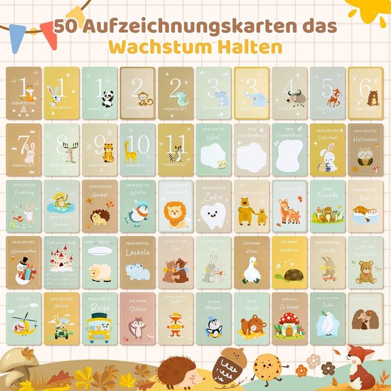 Mijlpaalkaarten Baby - Maandkaarten Baby - Groeimomenten Vastleggen - Dubbelzijdig Ontwerp - 50 Stuks - Multicolor — afbeelding 3