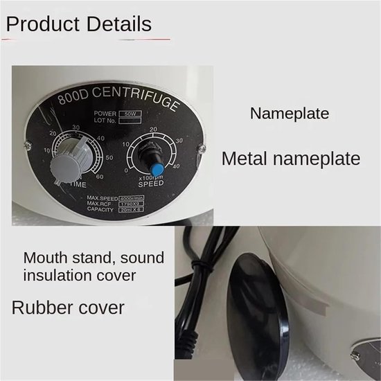 Elektrische Centrifuge - Laboratorium Apparaat - Monster Scheiding - Compact Ontwerp - 6x20ml Rotor - Grijs — afbeelding 3