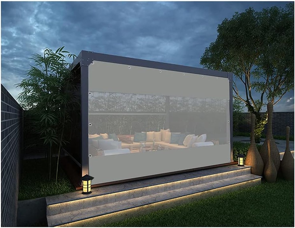 Terrasgordijn waterdicht - Buitengordijn winddicht - Bescherming buiten - Splijting zacht glas - 3 x 28 m - Lichtgrijs