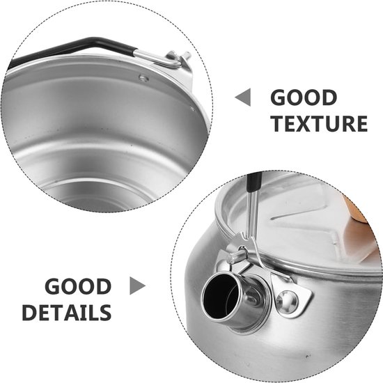Kampeerketel - Theepot Waterkoker - Outdoor Koken - Roestvrijstaal - 1 Liter - Zilver — afbeelding 2