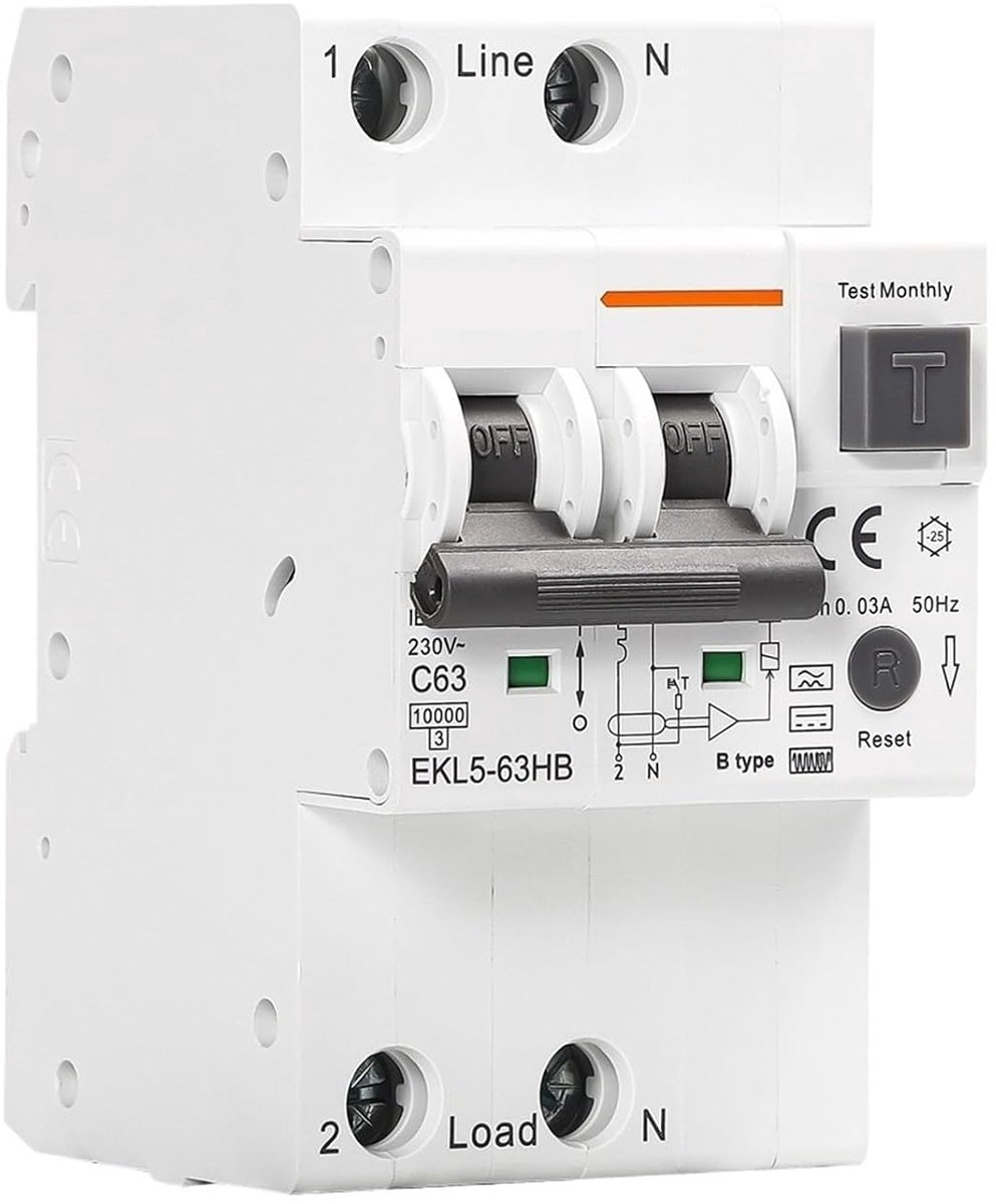 Automatische Zekering - Aardlekautomaat - Elektrische Beveiliging - Type B 10KA - 2P 40A - Grijs