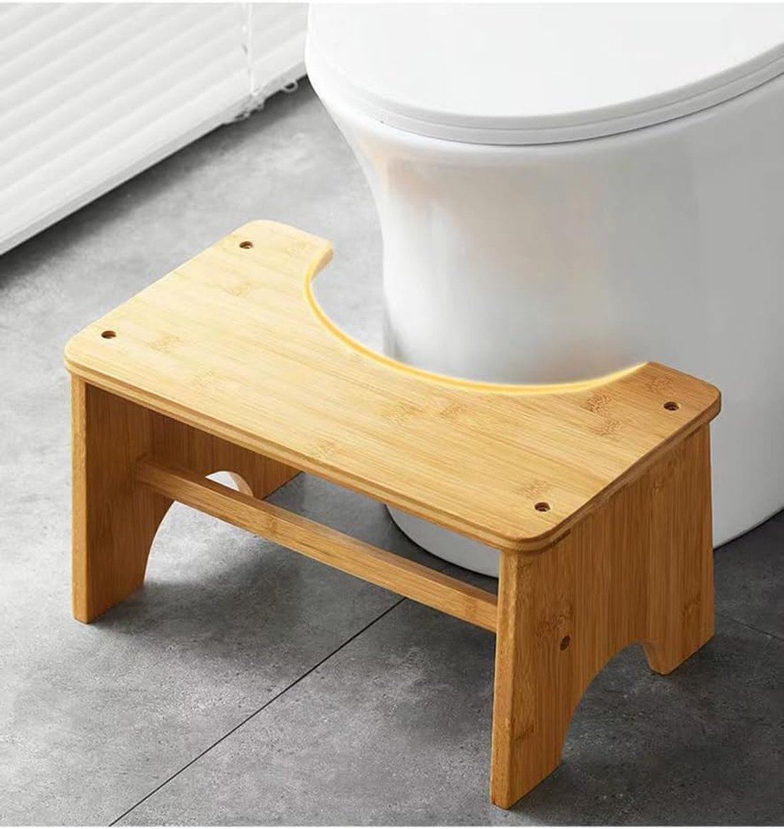 Houten Toiletkruk - Krukje Voetensteun - Comfortabel Toiletbezoek - Natuurlijk Bamboe Materiaal - 7 Inch Hoog - Houtkleur