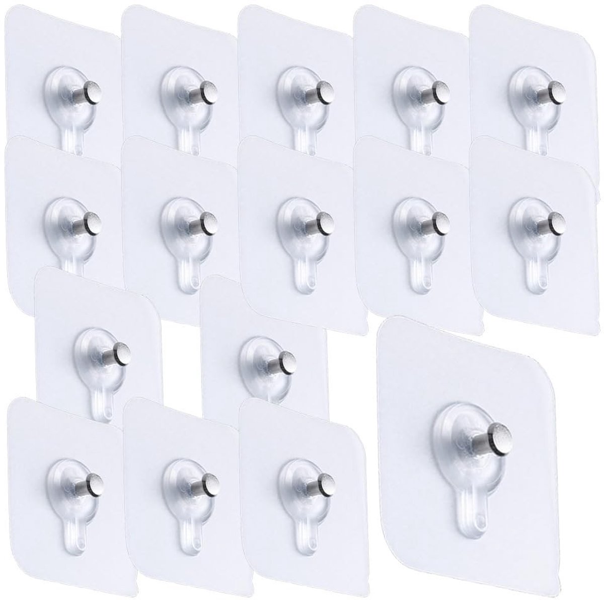Dailygoods- Plakschroeven 16 Stuks - Zelfklevende Wandhaken - Fotohaken - Transparant - 6x6cm Basis - 10cm Schroefstang - Voor Badkamer/Keuken