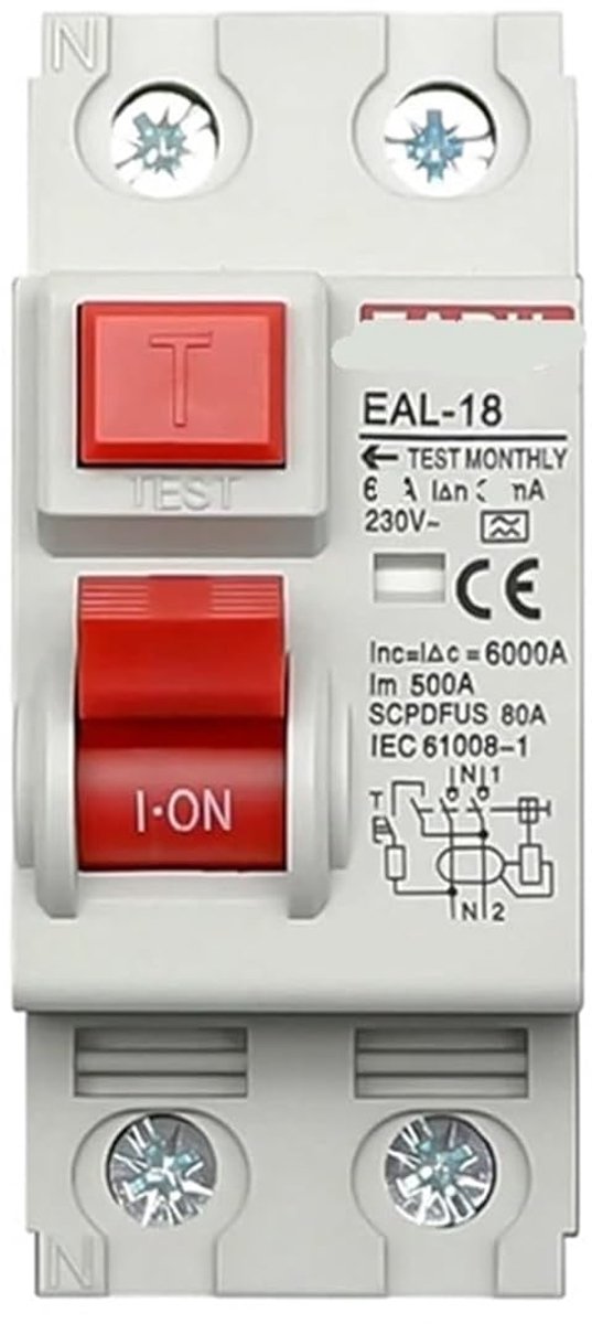 Veiligheidsschakelaar - Aardlekschakelaar - Elektrische Beveiliging - Type A 30mA - 2P - Grijs