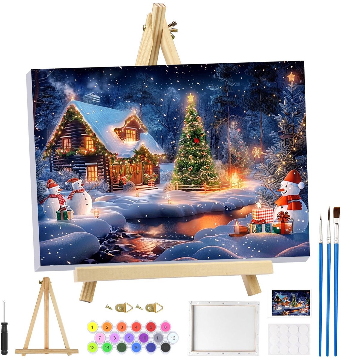 Dailygoods- Schilderkit voor volwassenen - Verf op nummer - Doe-het-zelf schilderen - Houten ezel - 20 x 30 cm - Inclusief penselen en acrylverf - Verfset