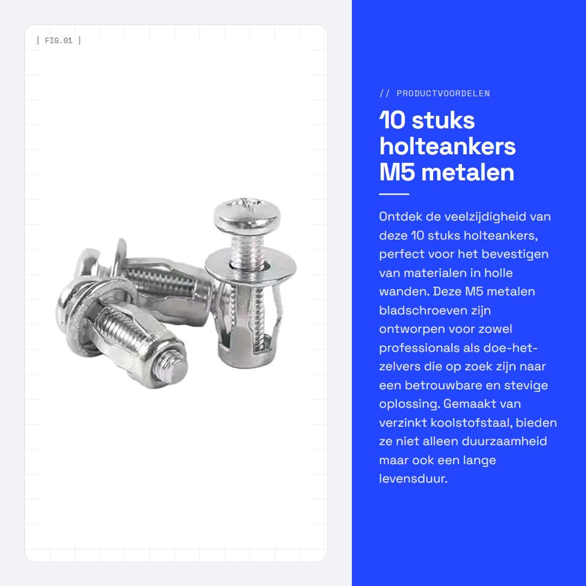 Dailygoods- Holteanker 10-delige Set - M5/M6 Wandmoeren - Metalen Bladschroeven - Koolstofstaal (Verzinkt) - Geschikt voor Holle Platen - Substraatdikte 0-5 mm - Schroefmoer