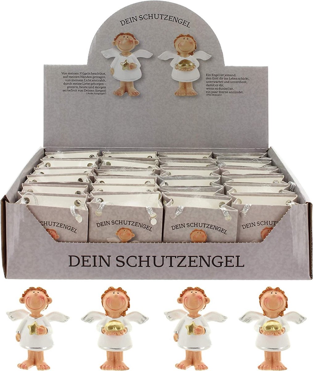 Dailygoods- Beschermengel Set van 24 - Geluksbrenger - Raamhanger - Gastgeschenk - Beschermengeltje Beeldje - Handbeschilderd - In Geschenkzakje - Engel