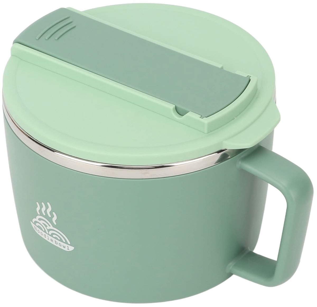 Dailygoods- Pastakom 1200 ml - Draagbaar - Roestvrij staal - Met deksel - Eetstokjes/spork - Telefoonsleuf ontwerp - Noedelschaal