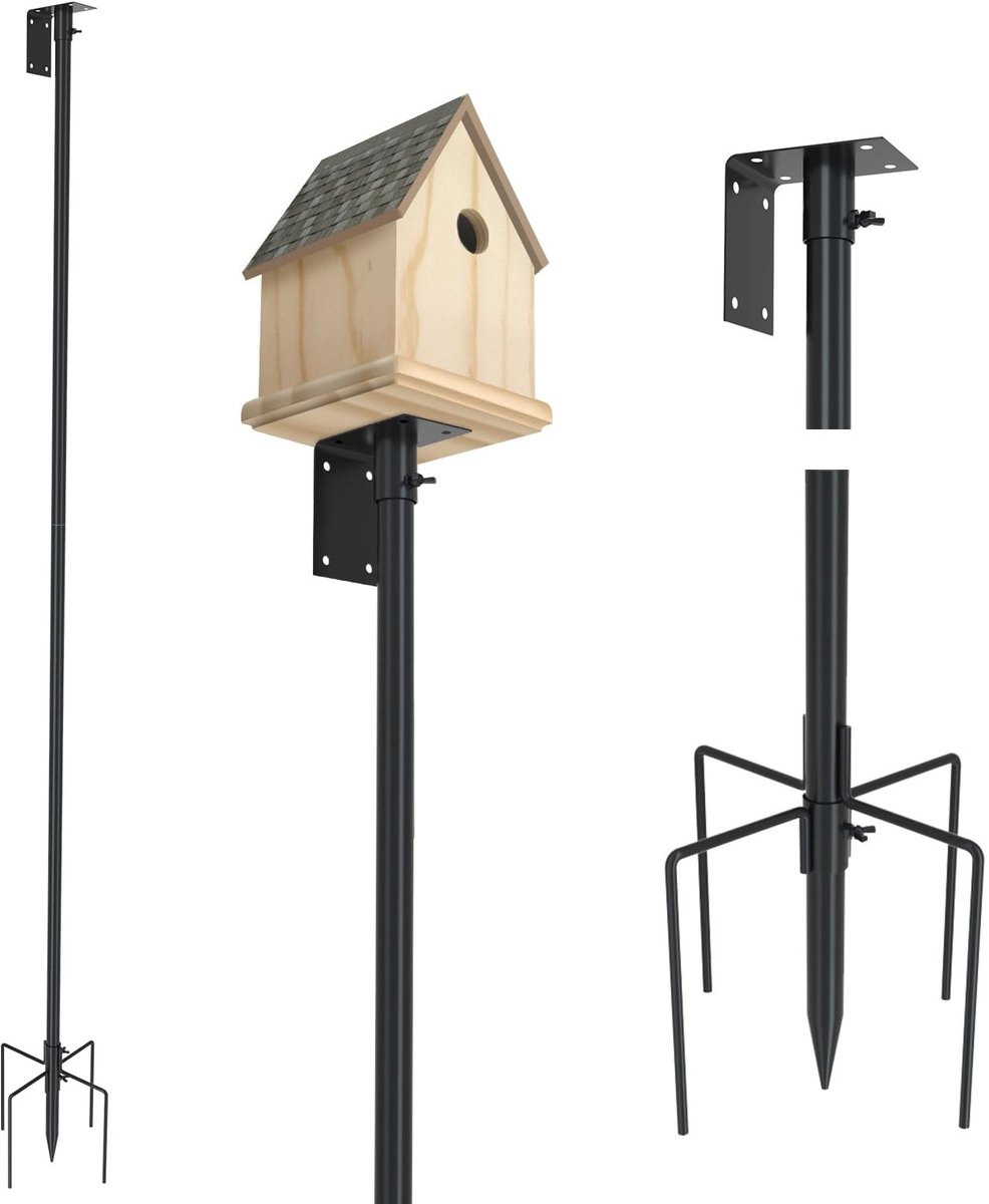Dailygoods- Vogelvoedersteunpaal 203 cm verstelbaar - Beugelset - Universele standaard - 5 tanden - Voor buiten - Tuinaccessoire - Voederpaal