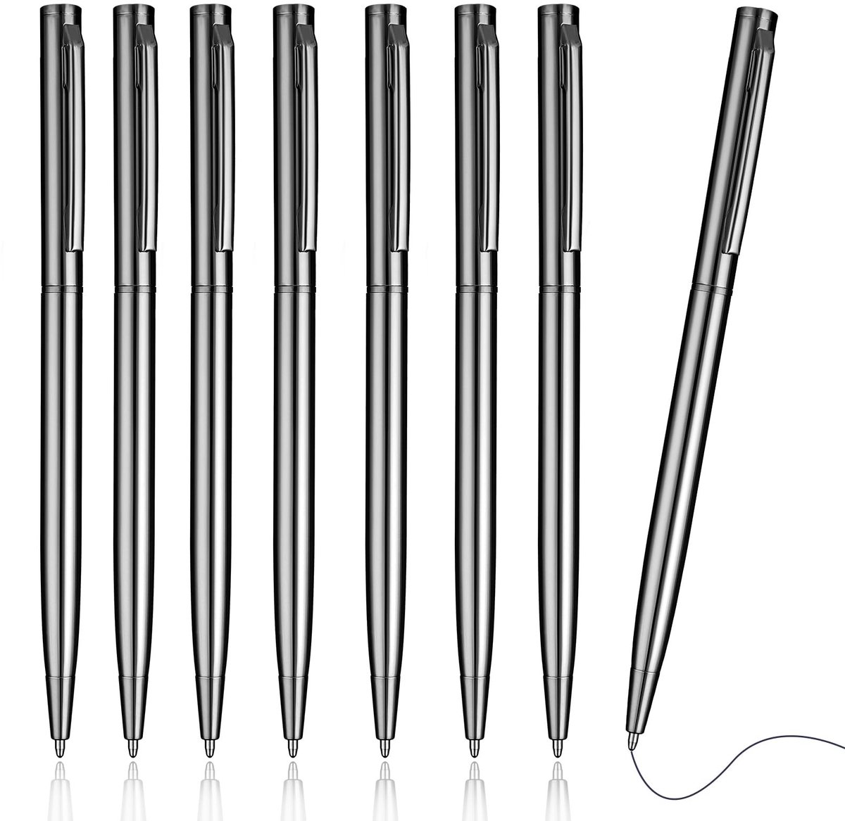 Dailygoods- Balpen 8 Stuks - 1,0 mm - Zwarte Inkt - Aluminium - Sneldrogend - Glad Schrijven - Stabiele Clip - Schrijfstift