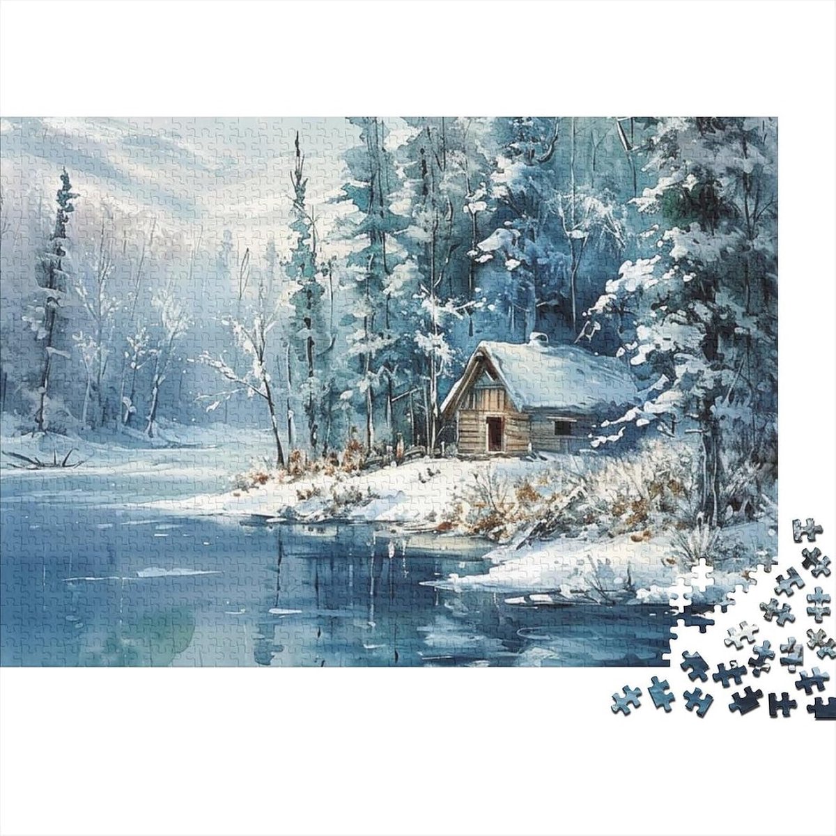 Canvas Puzzel - Wintertafel Legpuzzel - Ontspanning Thuis - Inclusief Poster - 75 x 50 cm - Sneeuwscène