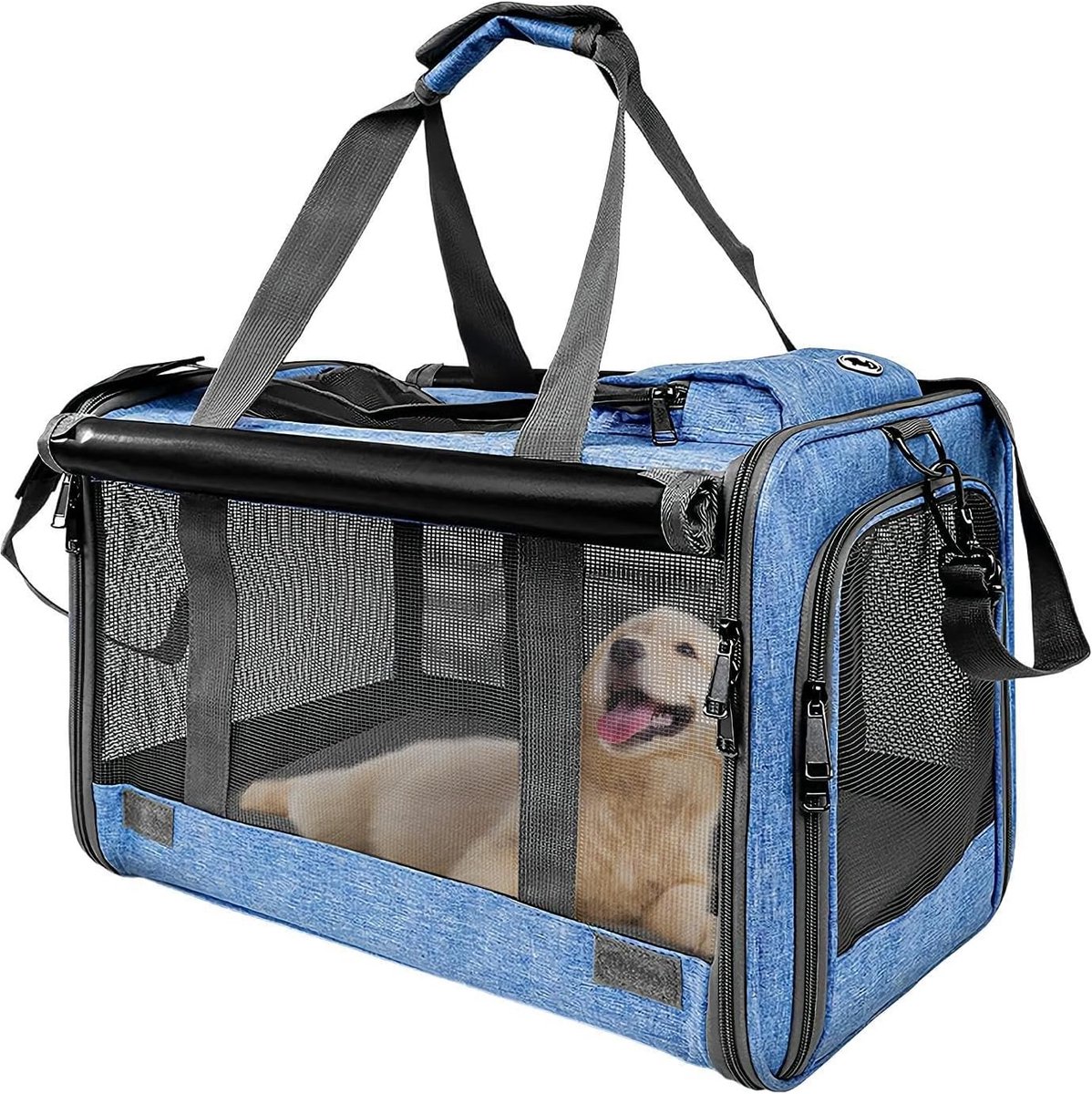 Kleine draagtas - Huisdier reistas - Reizen met kat - Ademend ontwerp - 46 x 30 x 30 cm - Blauw