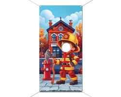 Dailygoods - WADORN 70,9 x 35,4 inch Brandweerman Foto Banner Achtergrond Achtergrond, Brandweerman Thema Foto Deur Banner Grote Stof Gezicht in Gat Spelen Party Game Rescue Thema Achtergrond Decor voor