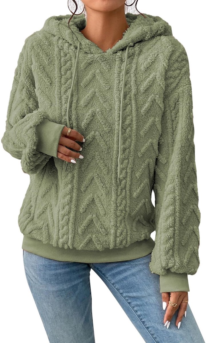 Dailygoods- Hoodie Dames Teddyfleece - Casual Sweatshirt - Lange Mouwen - Warm - Effen Kleur - Getailleerd Model - Elastische Boorden - Trui