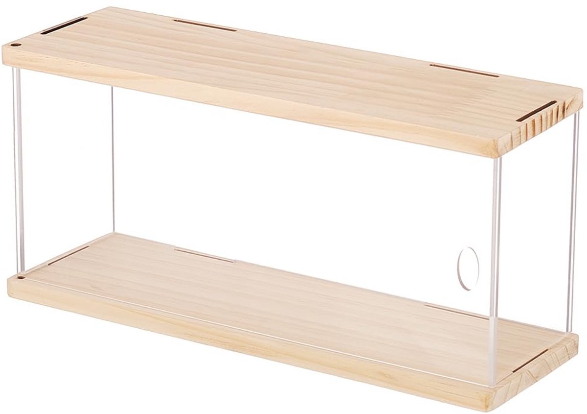 Dailygoods- Acryl Vitrine 31x10x14cm - Display Box - Houten Basis - Opslag Organizer - Cosmetische Decoratie - Premium Materialen - Display Case