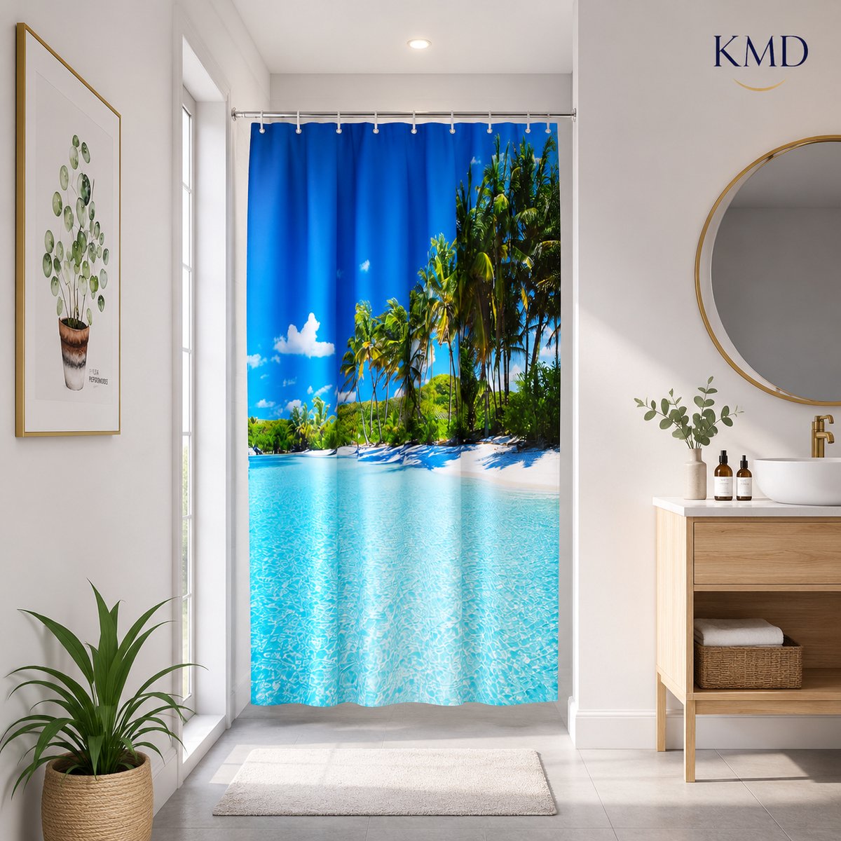 KMD Douchegordijn Schimmelbestendig Textiel Machinewasbaar 120x200 cm - Strand Zee Palmbomen