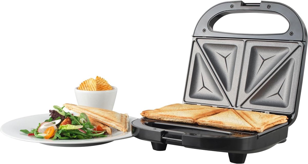 Tosti Apparaat - Snack Maker - Snelle Snacks Maken - Automatische Temperatuur - 22 x 22 cm - Zwart
