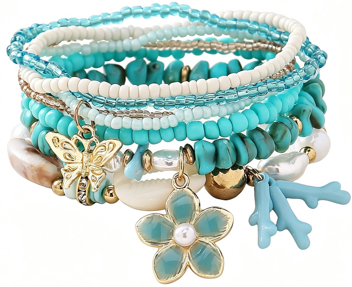 Armbandenset - bloemen - blauw