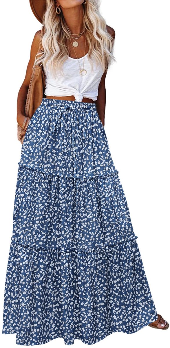 Dailygoods- Maxi Rok Hoge Taille - Elegante Zomerrok - Gelaagd - Trekkoord - Casual Vrijetijdsrok - Enkellengte