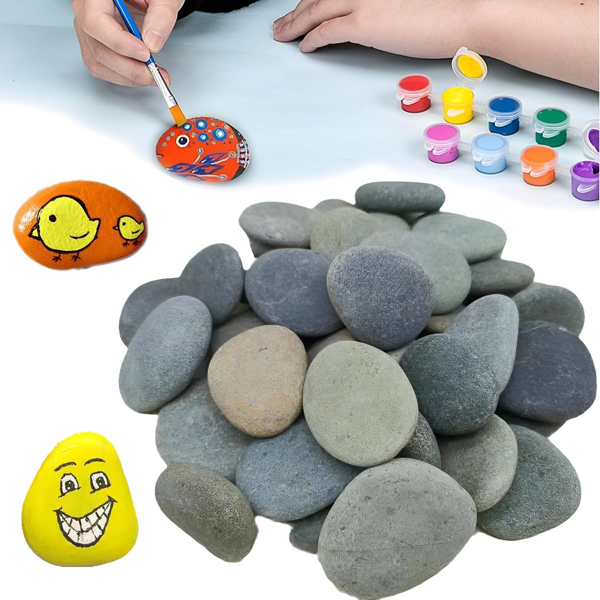Dailygoods- Schilderen Kiezels 45-delige Set - Kinderen Graffiti Stenen - DIY Ambacht - Creatieve Spelactiviteiten - Natuursteen - Geschikt voor Scholen en Gezinnen - Schilderstenen