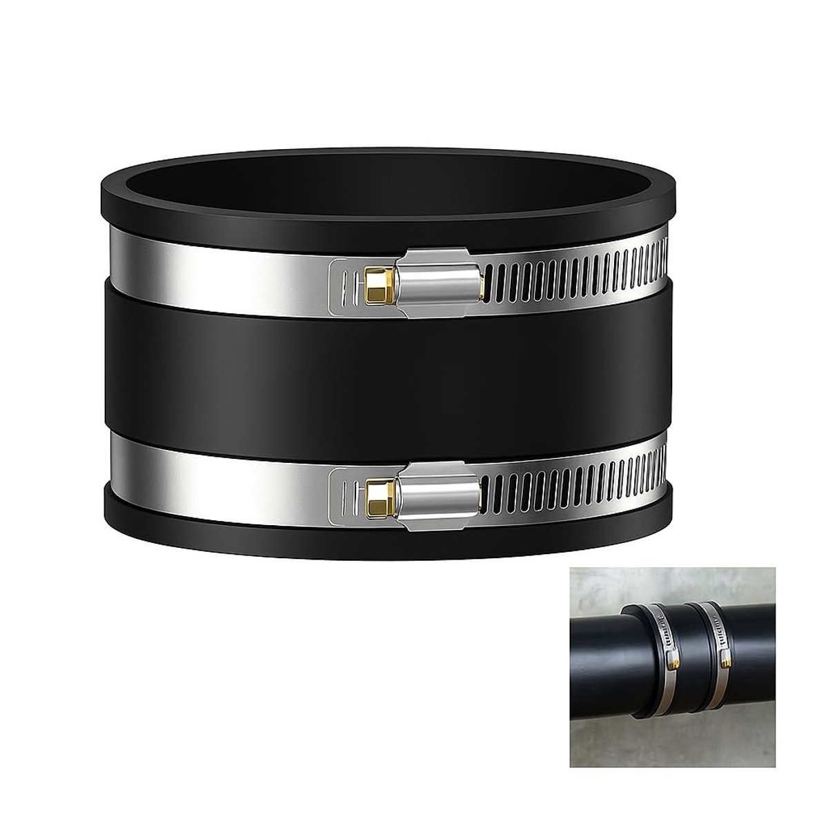 Dailygoods - Flexibele rubberen , 100 mm, buisconnector met roestvrijstalen klemmen, buisconnector voor buisventilator, flexibele rubberen , rubberen koppeling voor pvc en roestvrij staal, rubberen