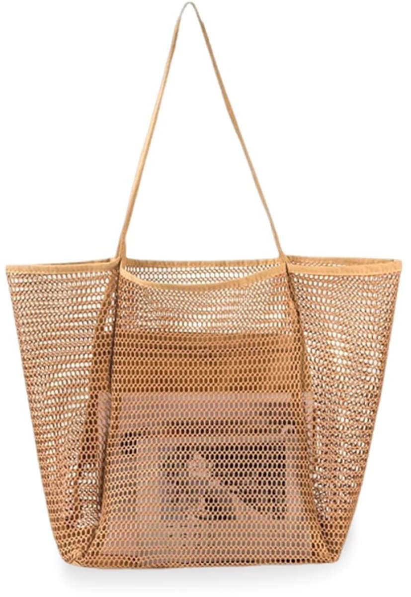 Dailygoods- Strandtas Grote Capaciteit - Opvouwbare Handtas - Mesh Design - Waterdicht - Met Ritsvak - Slijtvast Nylon - Boodschappentas