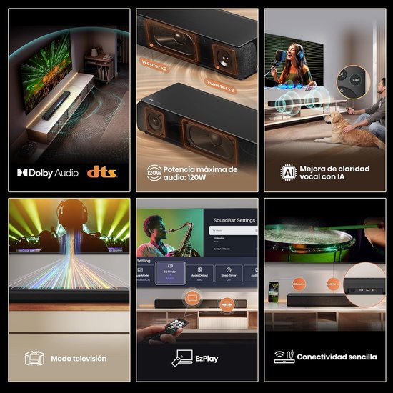 Soundbar - Hifi Luidspreker - Film Kijken - Stemverbetering - 120 W - Zwart — afbeelding 3