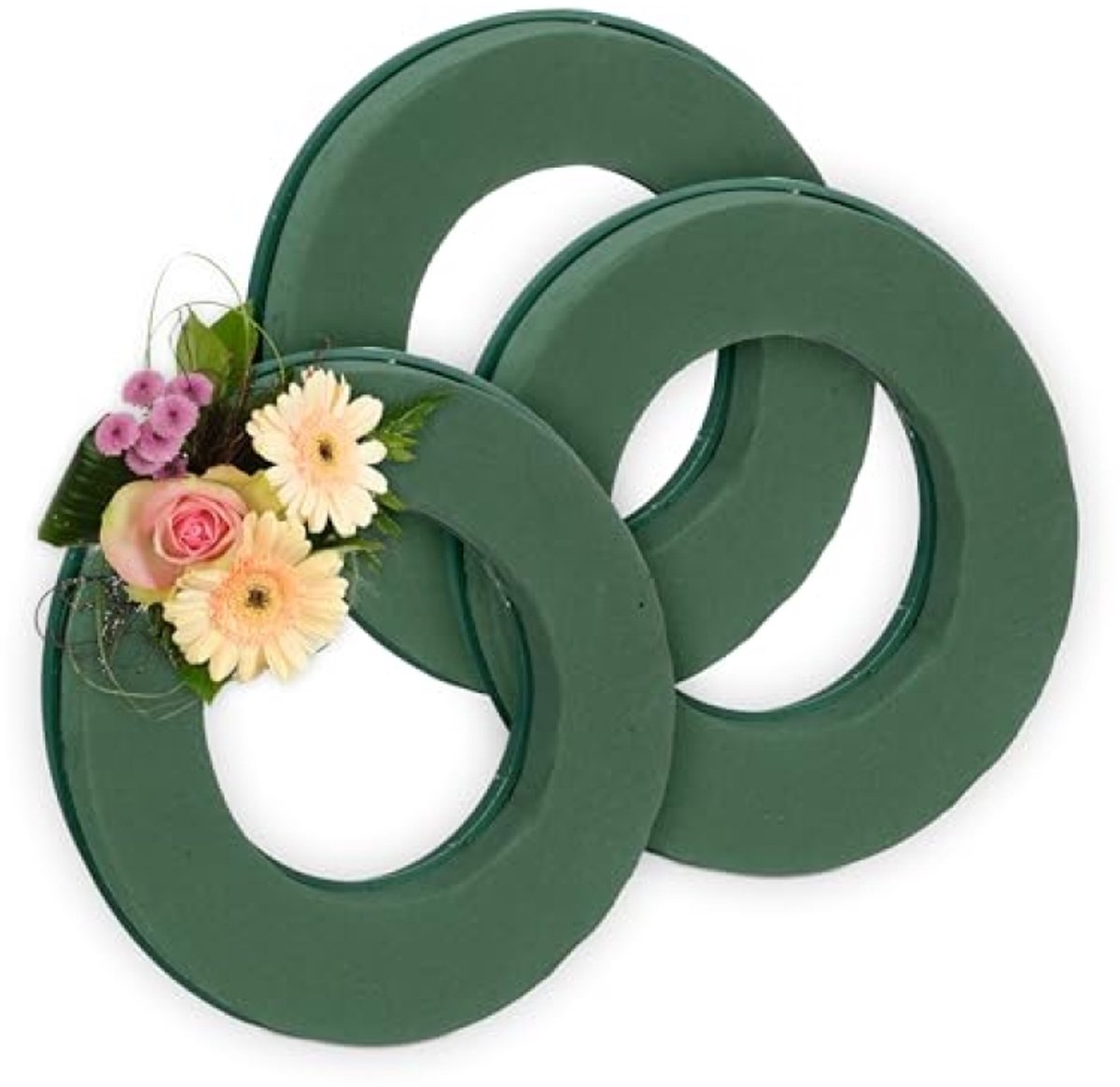 Steekschuim voor echte bloemen, set van 3, rond, Ø 25 cm, oase om te knutselen, schuimstof, groen