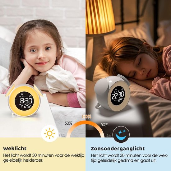 Kinderwekker - Slaaptrainer Digitale Klok - Slaapgewoontes Ontwikkelen - Zonsopkomst Zonsondergang Simulatie - 1 Stuk - Wit — afbeelding 5