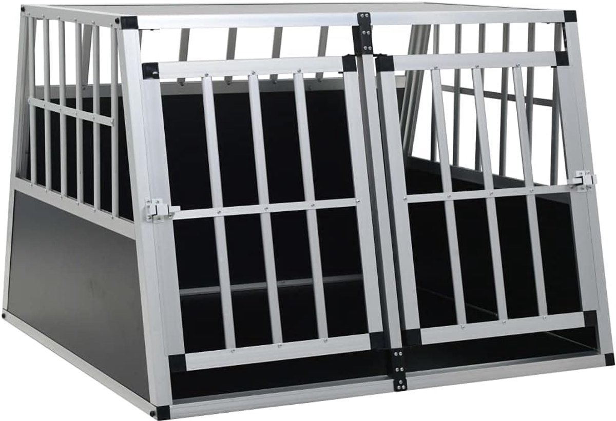 Hondentransportbox Auto - Hondenkooi Kofferbak - Veilig Reizen Hond - Dubbele Deuren Aluminium - 94 x 88 x 69 cm