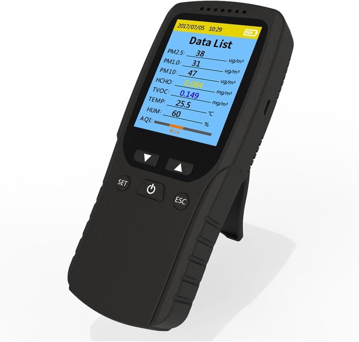 Luchtkwaliteitsmonitor - Luchtmeter - Binnenlucht Meten - 3 Kanaals Detector - 164x69x44 mm - Zwart