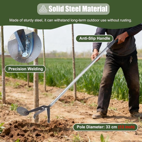 Paaltrekker Gereedschap - Wortel Verwijderaar - Stronken Verwijderen - Antislip Gekartelde Rand - 85 cm Lengte - Zilverkleurig — afbeelding 4