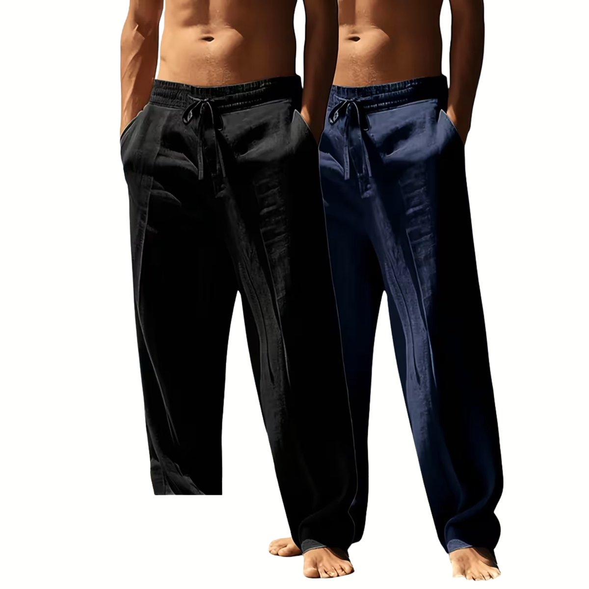 Currero Linnen Broek Heren - Zomerbroek - Volwassenen - Lange Broek - Pantalon - Strandbroek - Zomer - Ibiza Stijl - Zwart + Donkerblauw - L