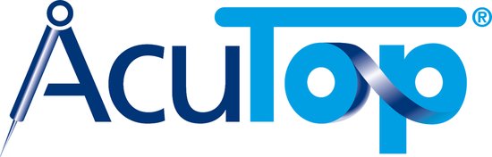 Het blauwe AcuTop logo met een scherpe punt aan de linkerkant.