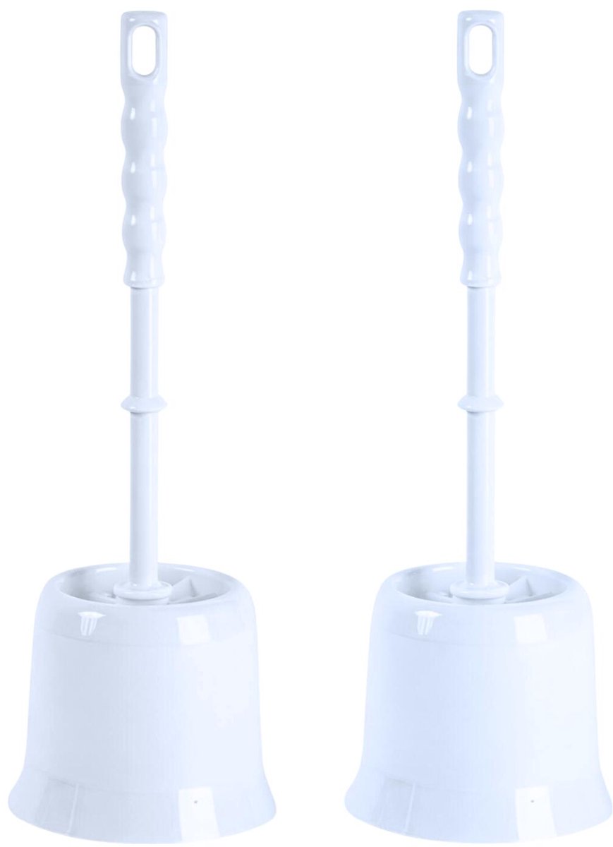 Plasticforte Wc Borstel - 2x - met houder - wit - kunststof - toiletborstel - 37 cm