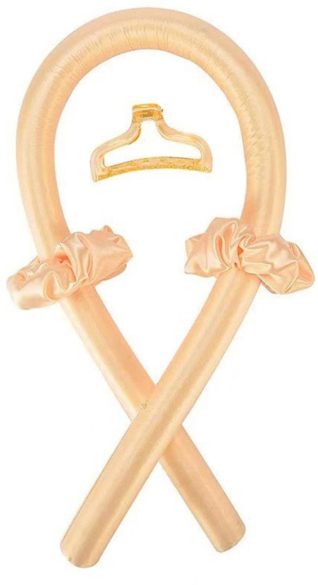 Deze 4-delige set met hittevrije krultang bevat een zachte en comfortabele krultang, twee haarelastiekjes en een haarclip, perfect voor het krullen van je haar 's nachts of voor dagelijks gebruik,Champagne Goud,4件套