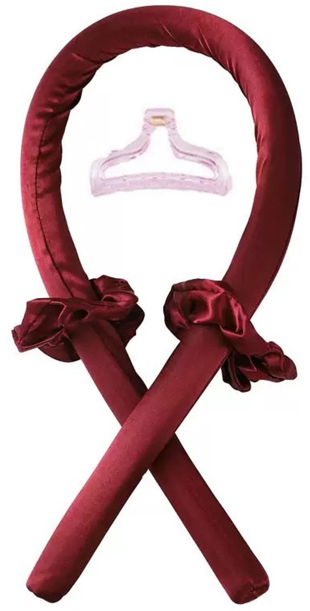 Deze 4-delige set met hittevrije krultang bevat een zachte en comfortabele krultang, twee haarelastiekjes en een haarclip, perfect voor het krullen van je haar 's nachts of voor dagelijks gebruik,Bordeaux,4件套