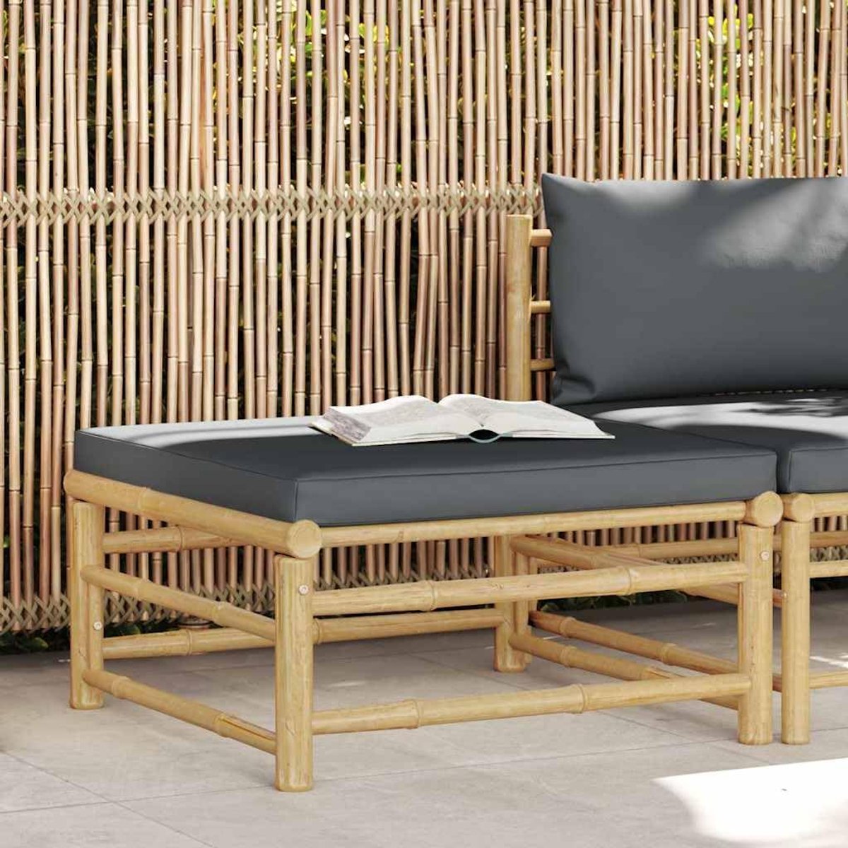 Bamboe tuin poef - Modulaire voetenbank - Buiten ontspannen - Dikke kussen comfort - 65 x 65 x 30 cm