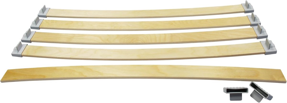 Houten latten set - Bedbodem reparatie - Bed repareren - Met bevestigingsclips - 55 mm x 8 mm - Houtkleurig