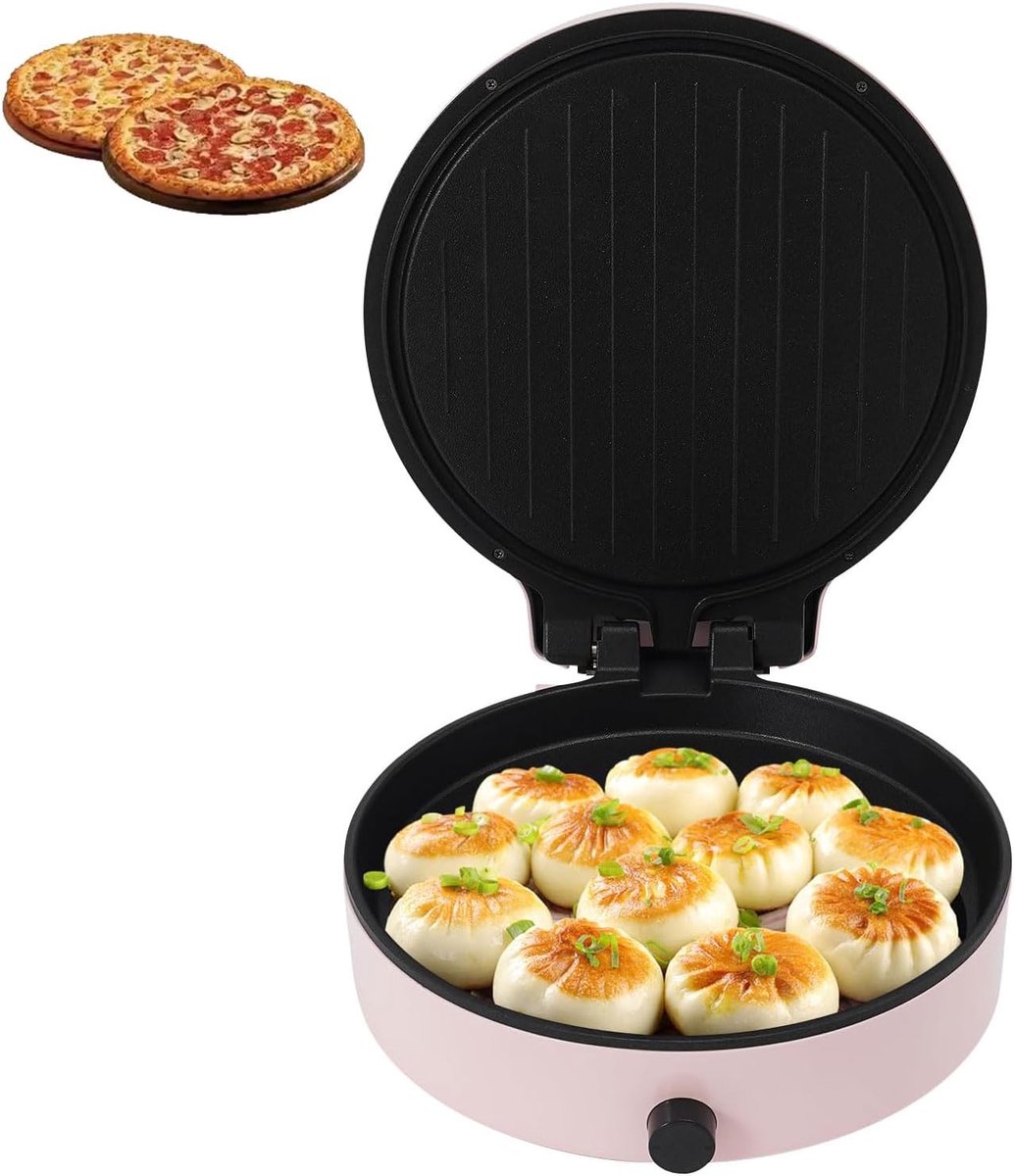 Elektrische Pizzamaker Pannenkoekenoven Thuis Koken Instelbare Temperatuur 32 cm Roze