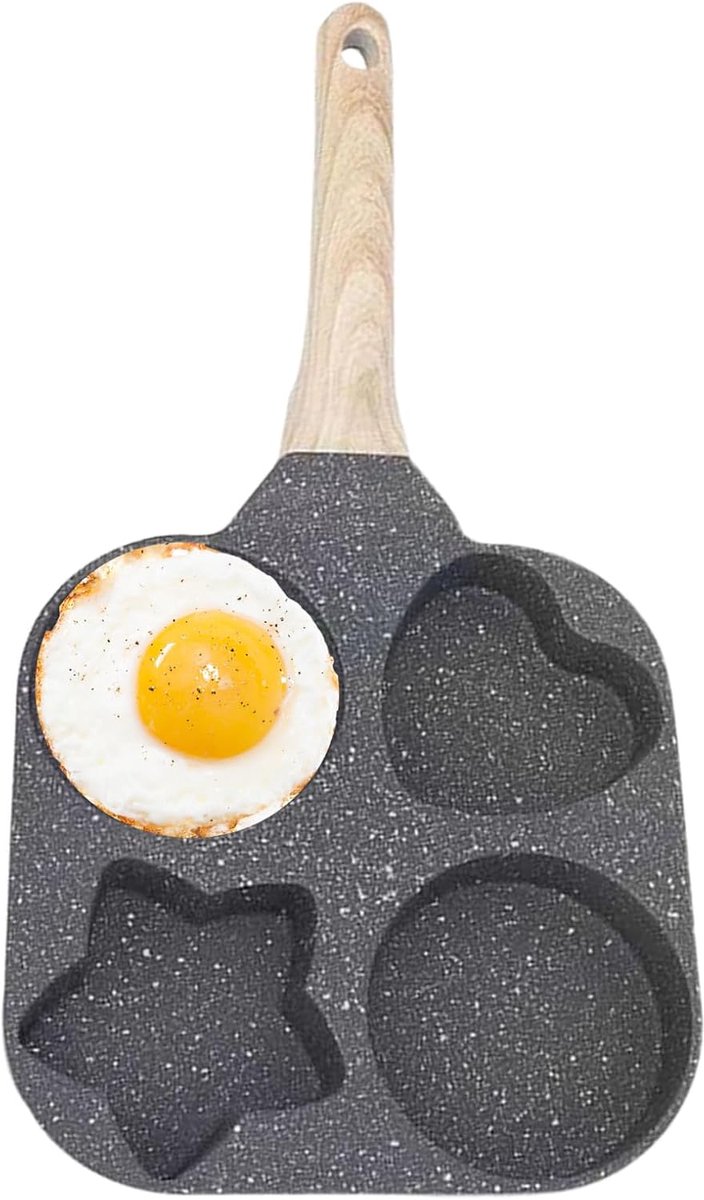 Eierkoekenpan - Ontbijtpannen - Ontbijt Maken - Vier Vormen - 18 cm - Zwart