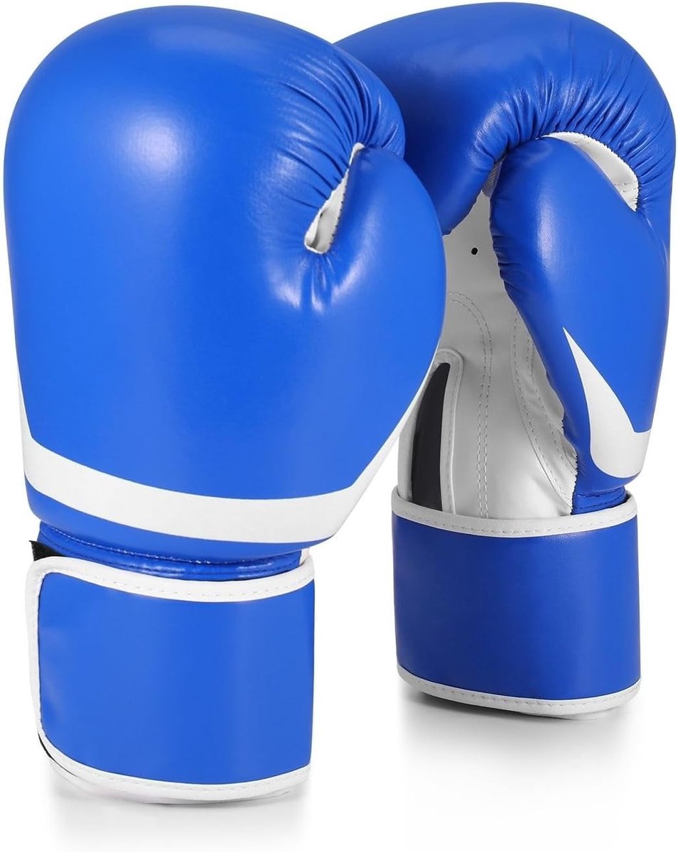 Bokshandschoenen - Blauwe PU-lederen gewatteerde bokshandschoenen - Schokabsorberend en ademend - Voor Dames en Heren