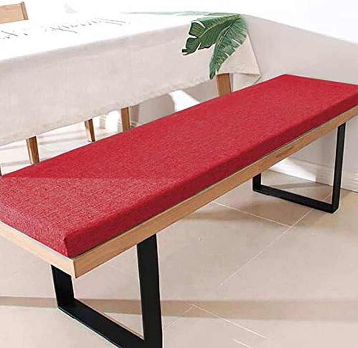 Bankkussen met striklinten - Terraskussen Stoelkussen - Buiten Zitten - 3 cm dik gevoerd - 180x35 cm - Rosso