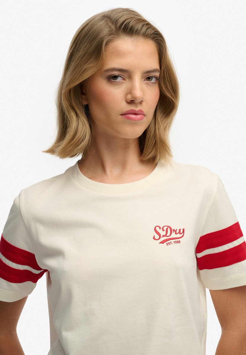 Superdry Varsity Stripe Script T-shirt Dames T-shirts Creme