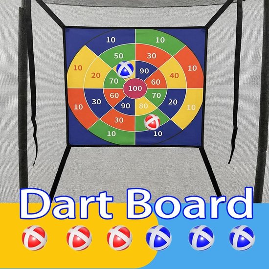 Trampoline Dartbord - Hechtbal Spel - Actief Spelen - Duurzame Hechtlaag - 74 x 74 cm - Dartset — afbeelding 4