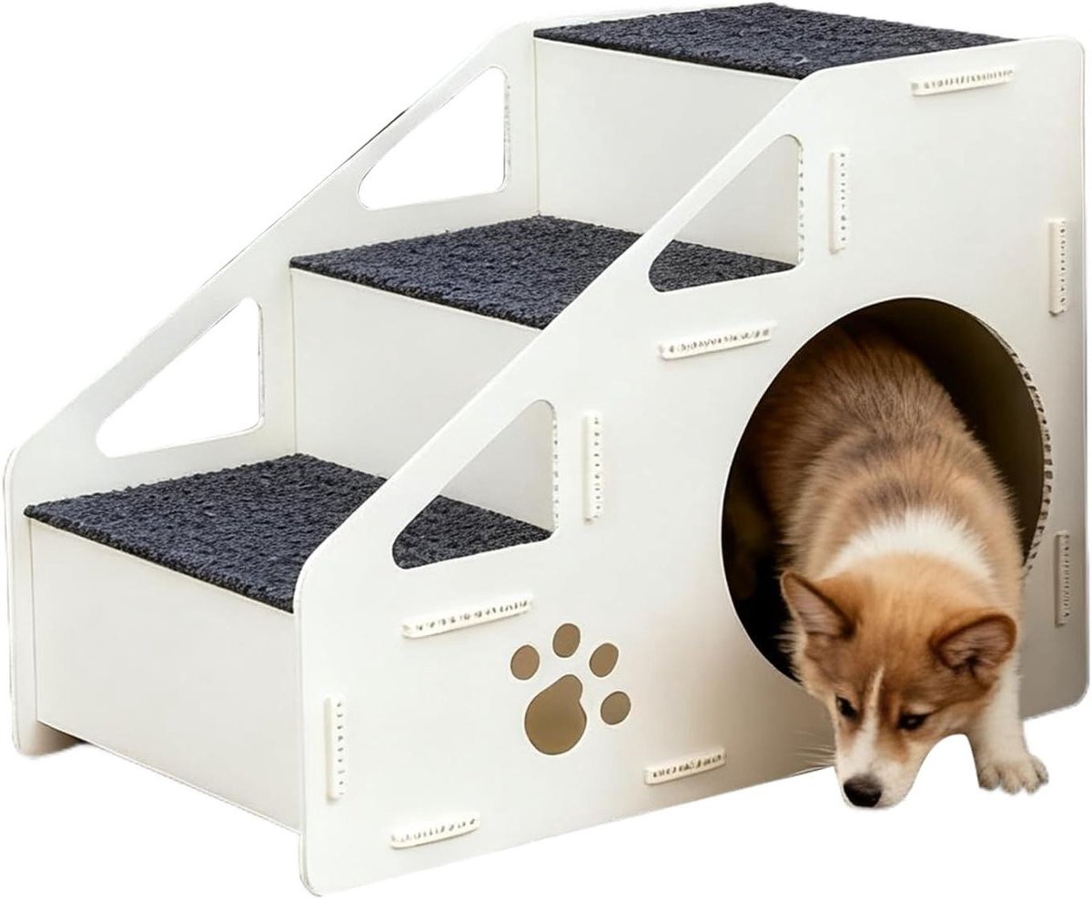 Huisdier trap - Honden ladder - Huisdieren helpen - Antislip oppervlak - 4 treden - Grijs