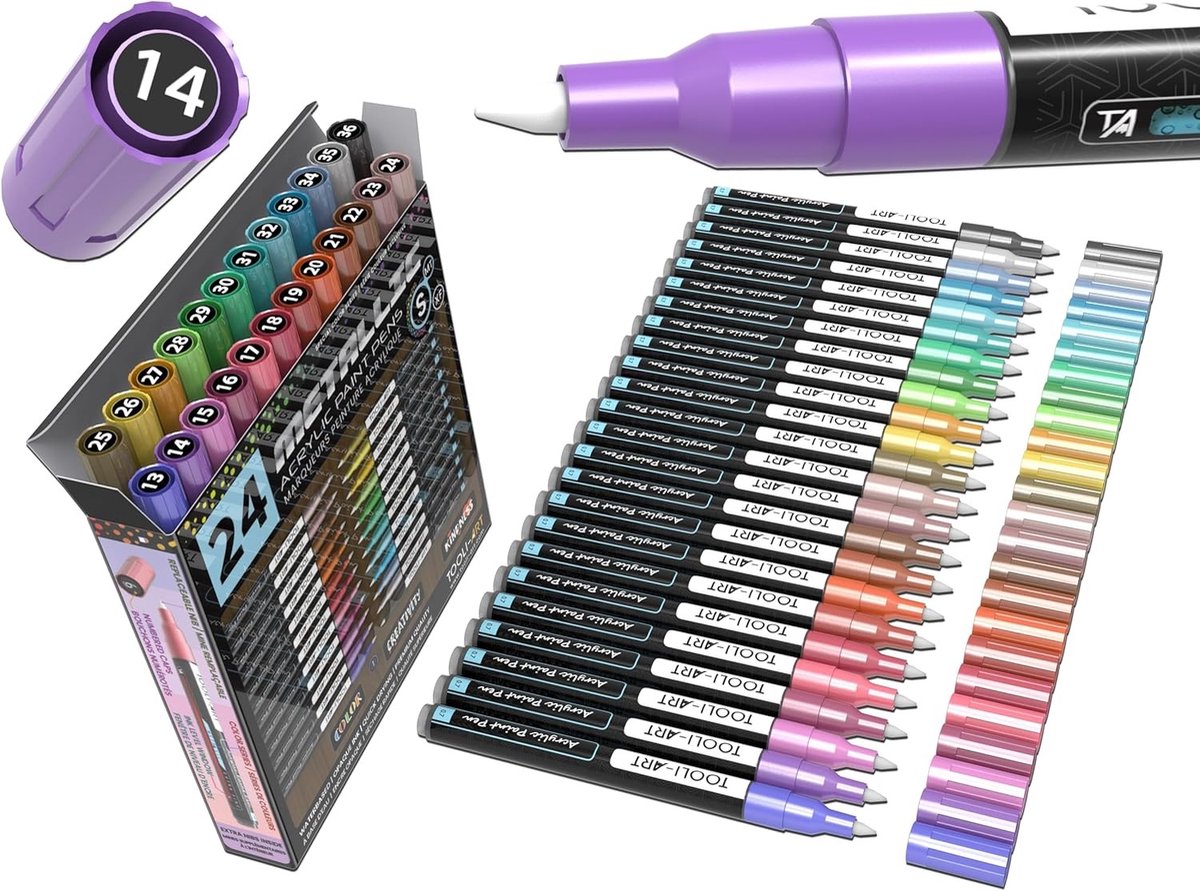 Acrylmarkers Set - Metallic - 24 Stuks - 0,7 mm Extra Fijne Punt - Voor Kunstenaars en Creatieve Projecten