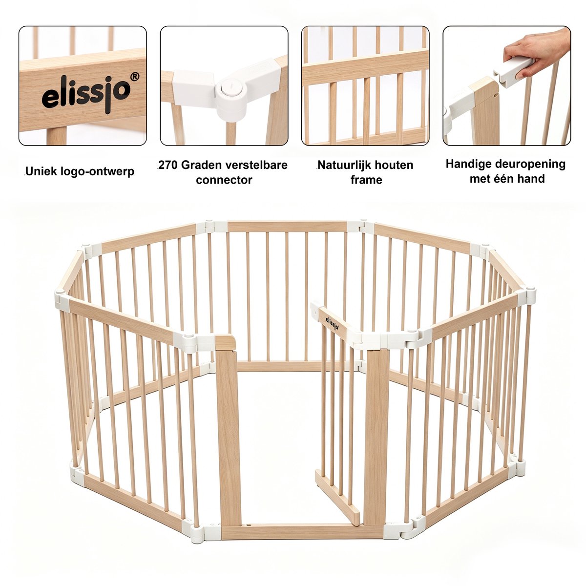 Elissio Grondbox - Babybox - Inklapbare Speelbox - Kinderbox - Playpen Baby - Voorgemonteerd - 130 x 130 x 70 cm - Incl. NL Handleiding - Naturel Hout – foto 4